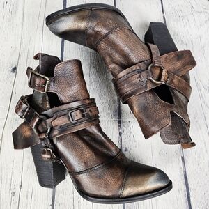 NM by NAUGHTY MONKEY | distressed rustic leather buckle cap toe heeled boots